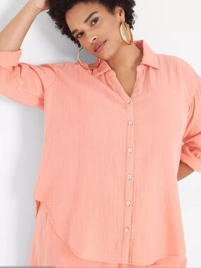 Lane Bryant Gauze Lightweight Button Down Beach Top